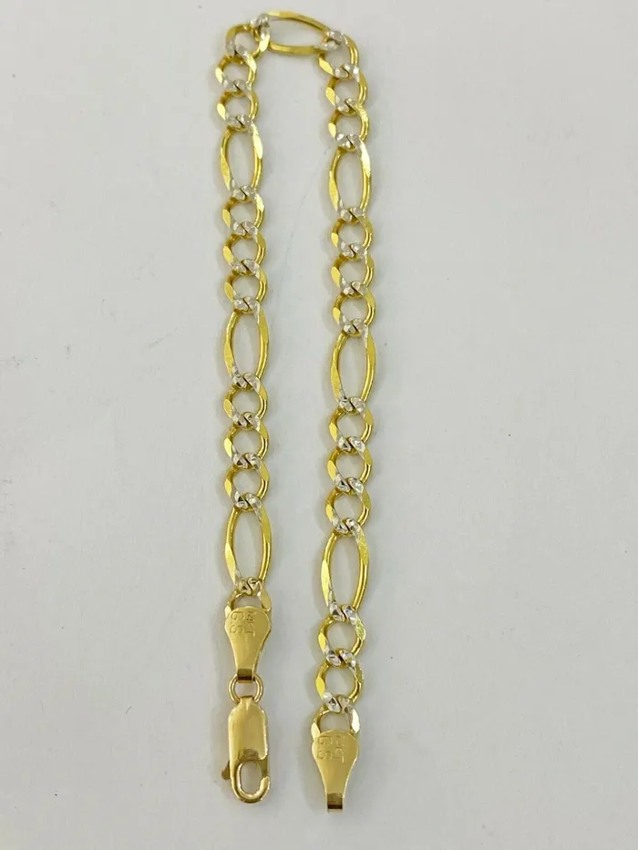 Bracelets 14k Yellow Gold Solid Figaro Link Bracelet Diamond Cut Cuban Men Women Lobster Globalwatches10
