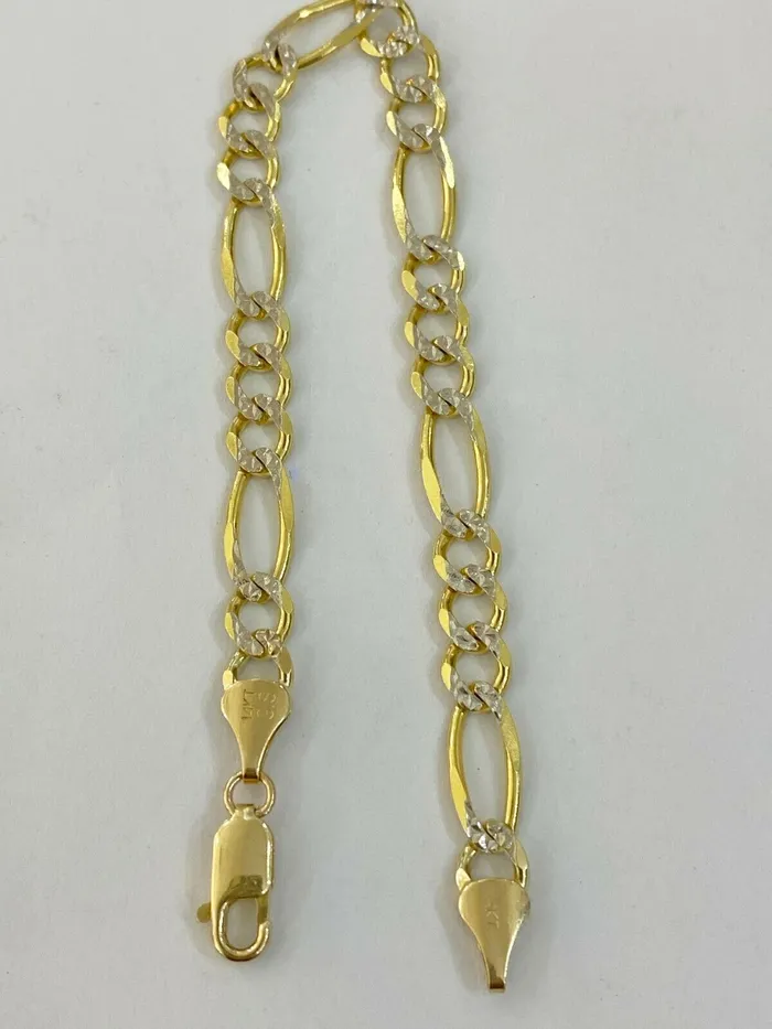 Bracelets 14k Yellow Gold Solid Figaro Link Bracelet Diamond Cut Cuban Men Women Lobster Globalwatches10