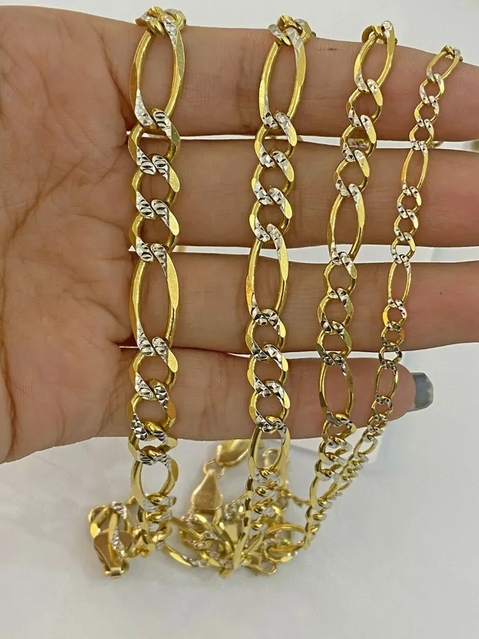 Bracelets 14k Yellow Gold Solid Figaro Link Bracelet Diamond Cut Cuban Men Women Lobster Globalwatches10