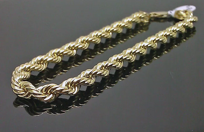 Bracelets gold and diamond New 10K Real Gold Men Ladies Yellow Rope Bracelet 6mm 8 Inch Sale