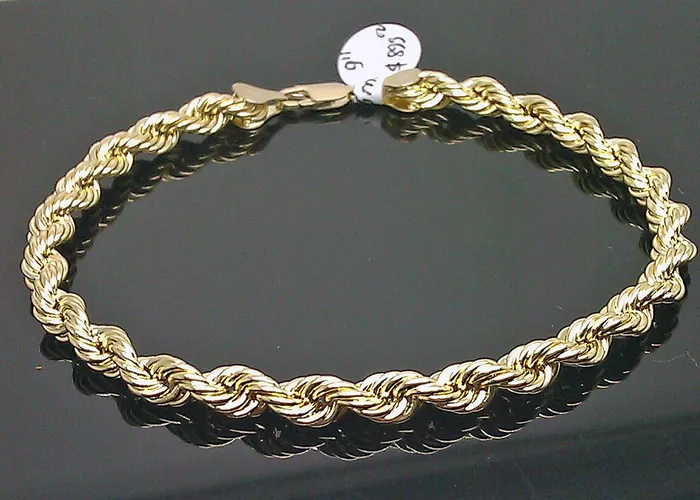 Bracelets gold and diamond New 10K Real Gold Men Ladies Yellow Rope Bracelet 6mm 8 Inch Sale
