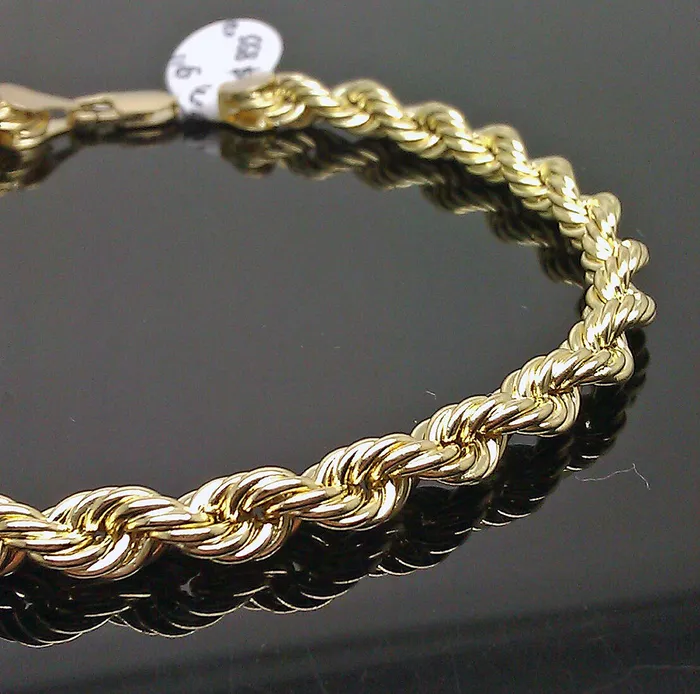Bracelets gold and diamond New 10K Real Gold Men Ladies Yellow Rope Bracelet 6mm 8 Inch Sale