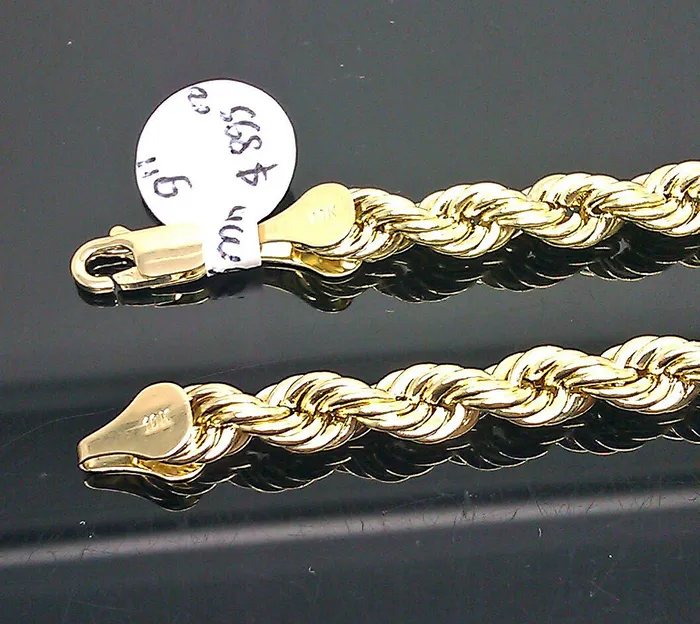 Bracelets gold and diamond New 10K Real Gold Men Ladies Yellow Rope Bracelet 6mm 8 Inch Sale