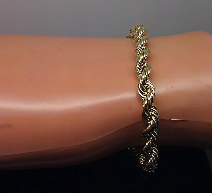 Bracelets gold and diamond New 10K Real Gold Men Ladies Yellow Rope Bracelet 6mm 8 Inch Sale