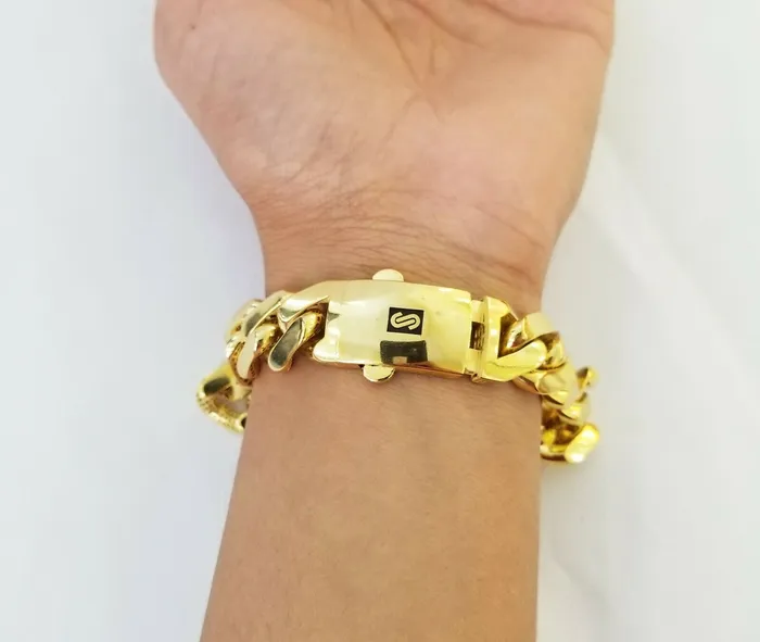 Gold and Diamond Bracelets 10K Yellow Gold Monaco Bracelet 8 inch 15mm Cuban link Hand chain Real 10kt Gold and Diamond Bracelets 10K Yellow Gold Monaco Bracelet 8 inch 15mm Cuban link Hand chain Real 10kt