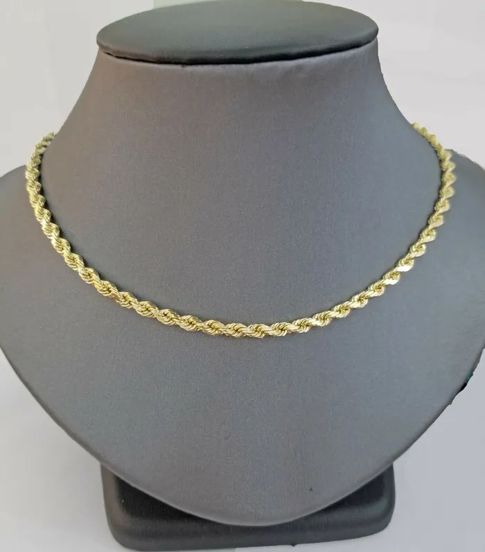 Gold and Diamond PreStyled Sets Real 14KT SOLID Yellow Gold 4mm Rope Chain Diamond Cut 24 Inch Real Gold Gold and Diamond PreStyled Sets Real 14KT SOLID Yellow Gold 4mm Rope Chain Diamond Cut 24 Inch Real Gold