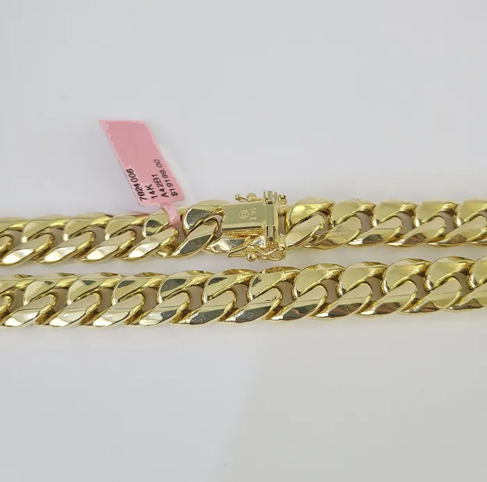 Gold and Diamond Real 14K Miami Cuban Link Chain Necklace Yellow Gold 24 inch 11mm Mens Hollow Necklaces
