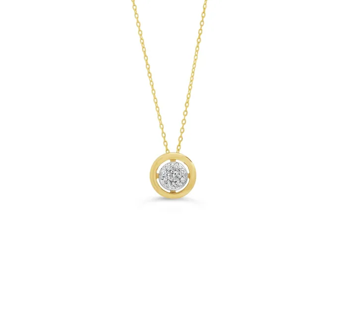 Independent Jewellers 10kt Yellow Gold Diamond Pave Circle Pendant PreStyled Sets Independent Jewellers 10kt Yellow Gold Diamond Pave Circle Pendant PreStyled Sets