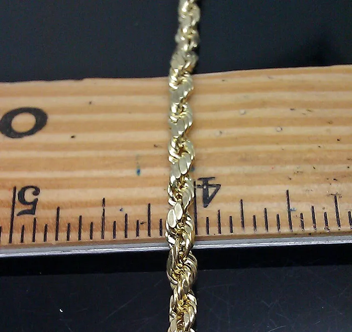 Real 10K Yellow Gold Rope Bracelet 7 Inches 4mm Men Ladies lobster Gold and Diamond Bracelets