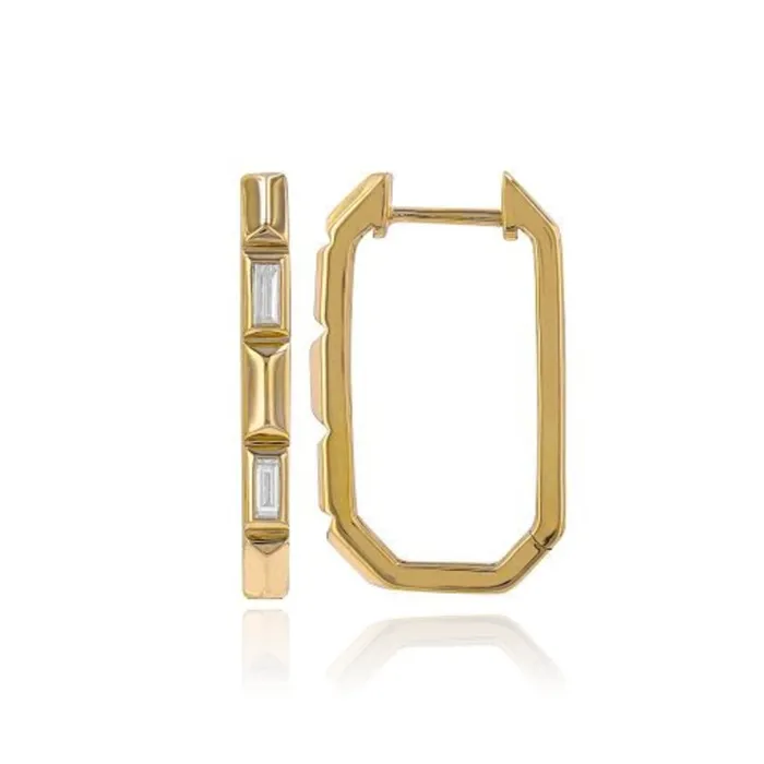 Alev Jewelry PreStyled Sets Two Diamond Baguette Hexagon Gold Hoops