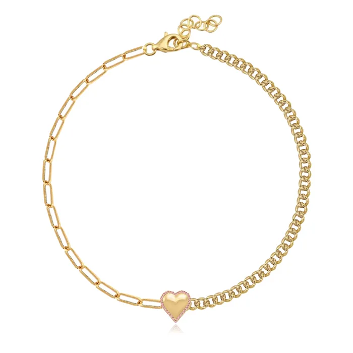 Bracelets Alev Jewelry Puffy Gold Heart Gemstone Half Cuban Paperclip Bracelet Bracelets Alev Jewelry Puffy Gold Heart Gemstone Half Cuban Paperclip Bracelet
