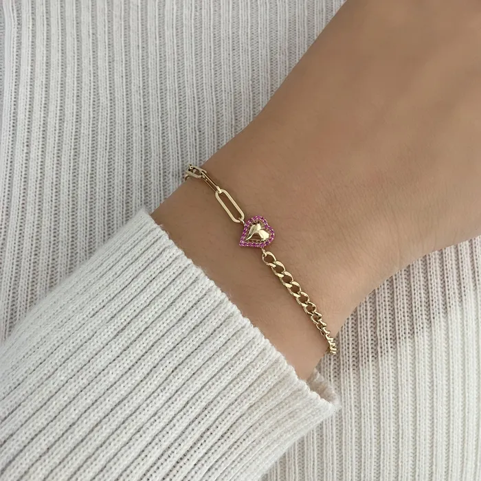 Bracelets Alev Jewelry Puffy Gold Heart Gemstone Half Cuban Paperclip Bracelet