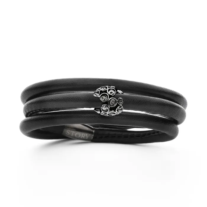 Bracelets STORY STORY by Kranz Ziegler Triple Wrap Black Lambskin with Black Rhodium Charm Starter Bracelet Bracelets STORY STORY by Kranz Ziegler Triple Wrap Black Lambskin with Black Rhodium Charm Starter Bracelet