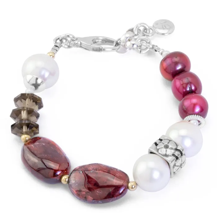 Elisa Ilana Bracelets Impressionist Collection Cranberry and White Pearl with Tumbled Garnet and Smoky Qtz Bracelet Elisa Ilana Bracelets Impressionist Collection Cranberry and White Pearl with Tumbled Garnet and Smoky Qtz Bracelet