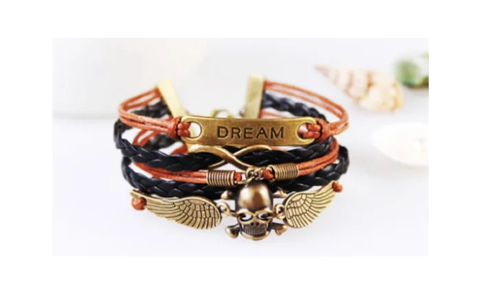 sparklingselections New Fashion Skull Charms Infinity Brown Black Woven Leather Bracelet Bracelets sparklingselections New Fashion Skull Charms Infinity Brown Black Woven Leather Bracelet Bracelets