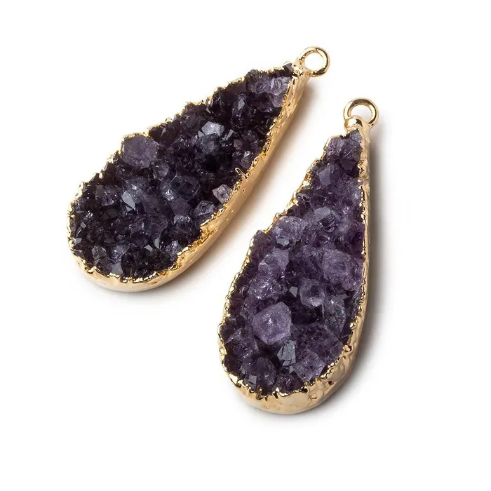 Beadsofcambaycom PreStyled Sets Gold Leafed Amethyst Pear Drusy Pendant Matched Set 2 pieces 33x15x9mm A Grade Beadsofcambaycom PreStyled Sets Gold Leafed Amethyst Pear Drusy Pendant Matched Set 2 pieces 33x15x9mm A Grade