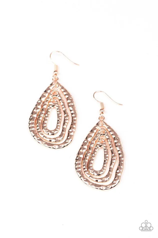 Paparazzi Accessories Earrings Metallic Meltdown Rose Gold Earrings Jewelry by Bretta