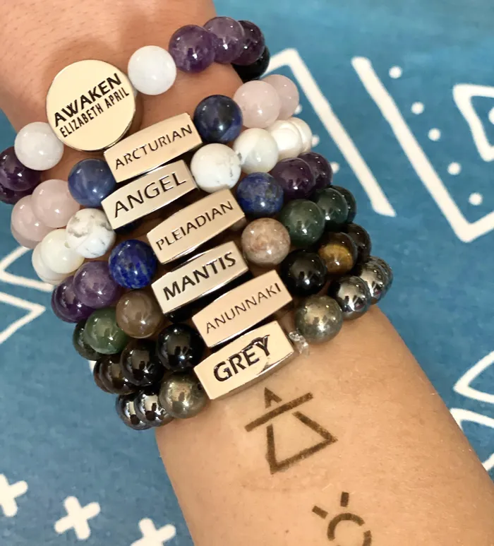 10mm Elizabeth April Channeled Anunnaki Sacred Geometry Limited Edition Cosmic Species Stretch Bracelet Lily Rose Jewelry Co Bracelets