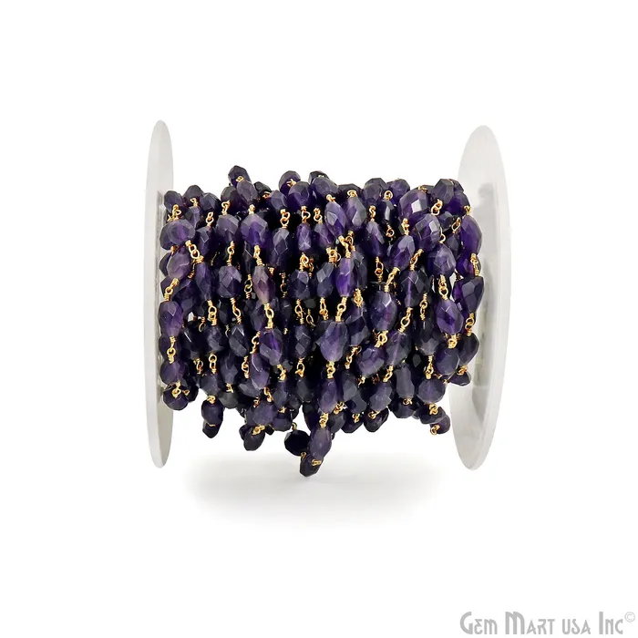 Amethyst Faceted Beads 6x8mm Gold Wire Wrapped Rosary Chain GemMartUSA PreStyled Sets Amethyst Faceted Beads 6x8mm Gold Wire Wrapped Rosary Chain GemMartUSA PreStyled Sets