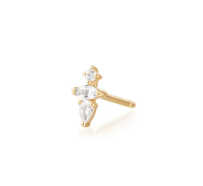 Aurelie G 14k Yellow Gold White Sapphire Single Stud Earring I8927 Earrings Aurelie G 14k Yellow Gold White Sapphire Single Stud Earring I8927 Earrings