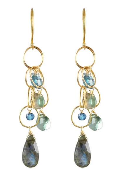 AVF Earrings AVF Gold Labradorite Kyanite Quartz Moss Aqua Circle Chain Earrings SI6803 AVF Earrings AVF Gold Labradorite Kyanite Quartz Moss Aqua Circle Chain Earrings SI6803