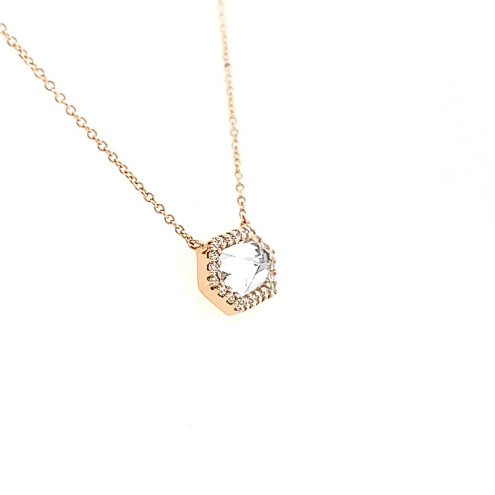 Bassali 14k Rose Gold Pointed White Quartz Necklace I6537 Necklaces