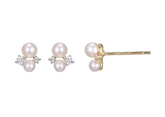Charles Garnier Gold Plated Sterling Silver Double Pearl CZ Petite Stud Earrings SI6940 Earrings Charles Garnier Gold Plated Sterling Silver Double Pearl CZ Petite Stud Earrings SI6940 Earrings