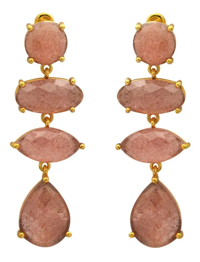 Earrings Strawbary Quartz Gold Plated Over Brass Drop Earrings Jewelry YoTreasure Earrings Strawbary Quartz Gold Plated Over Brass Drop Earrings Jewelry YoTreasure