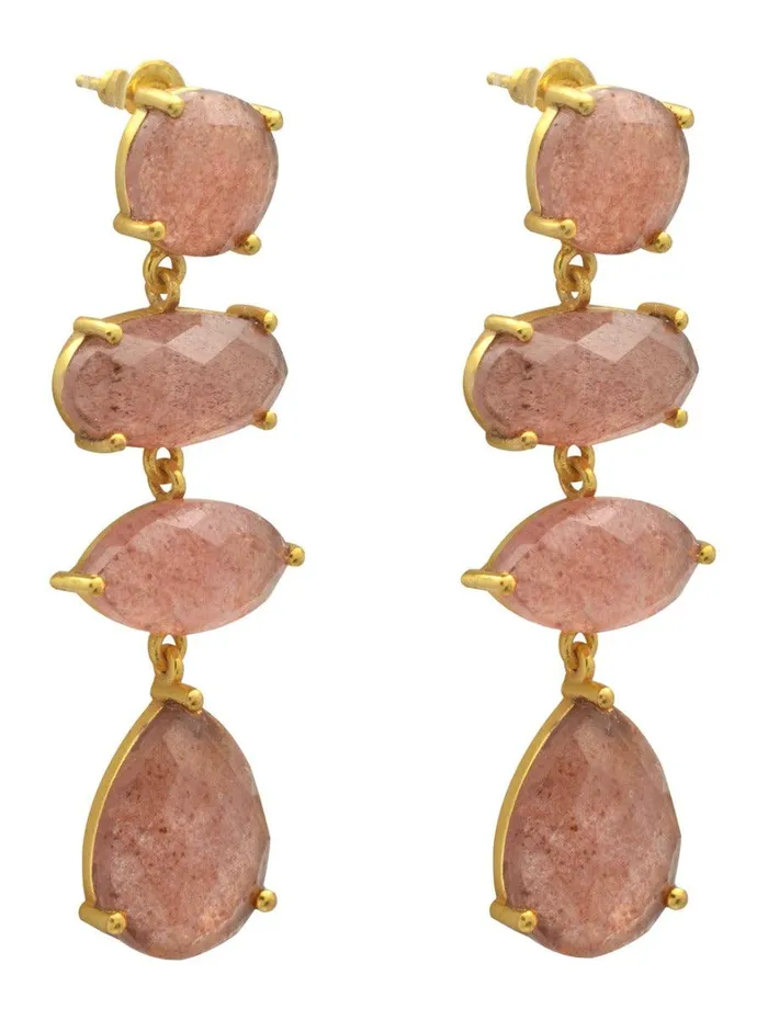 Earrings Strawbary Quartz Gold Plated Over Brass Drop Earrings Jewelry YoTreasure Earrings Strawbary Quartz Gold Plated Over Brass Drop Earrings Jewelry YoTreasure