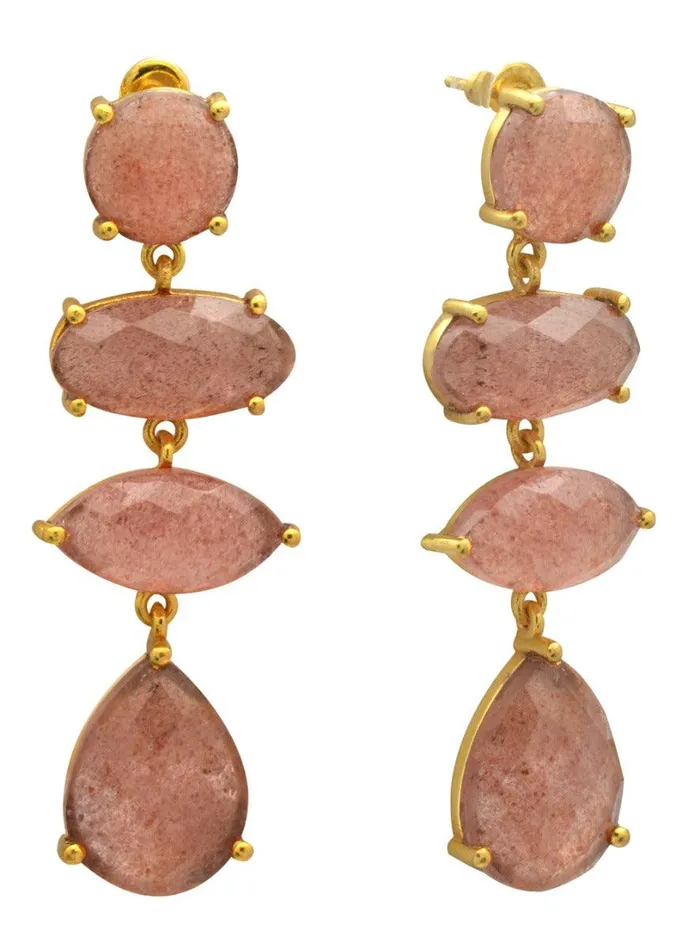 Earrings Strawbary Quartz Gold Plated Over Brass Drop Earrings Jewelry YoTreasure Earrings Strawbary Quartz Gold Plated Over Brass Drop Earrings Jewelry YoTreasure