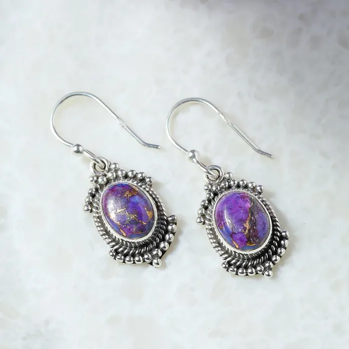 Earrings YoTreasure Purple Copper Turquoise Solid 925 Sterling Silver Dangle Earrings Jewelry