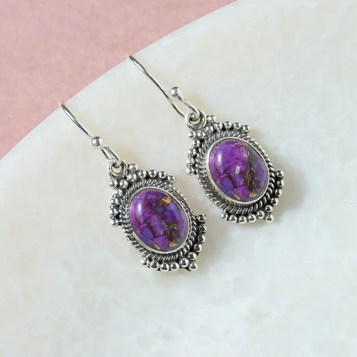 Earrings YoTreasure Purple Copper Turquoise Solid 925 Sterling Silver Dangle Earrings Jewelry