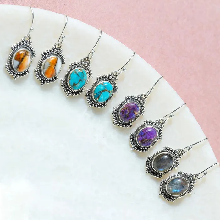 Earrings YoTreasure Purple Copper Turquoise Solid 925 Sterling Silver Dangle Earrings Jewelry