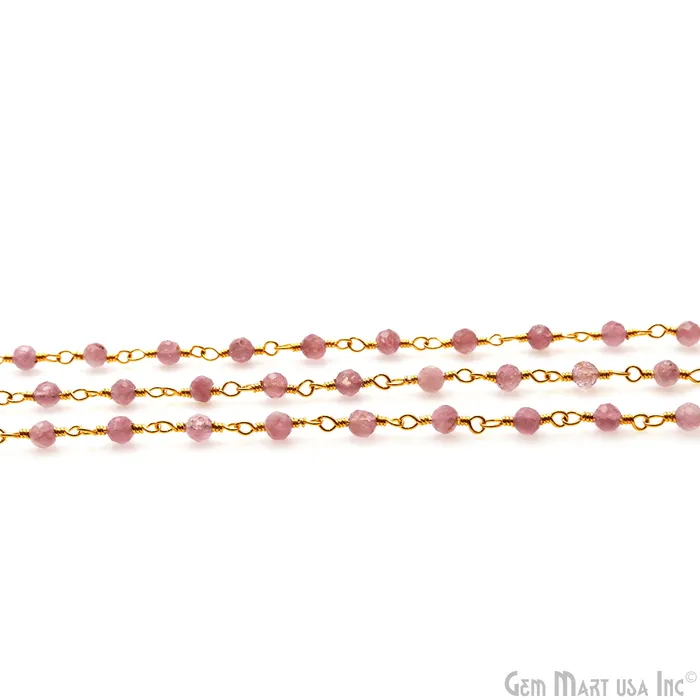 GemMartUSA PreStyled Sets Strawberry Quartz Faceted 335mm Gold Wire Wrapped Beads Rosary Chain GemMartUSA PreStyled Sets Strawberry Quartz Faceted 335mm Gold Wire Wrapped Beads Rosary Chain