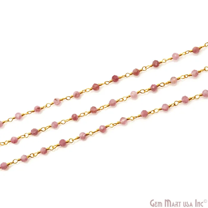 GemMartUSA PreStyled Sets Strawberry Quartz Faceted 335mm Gold Wire Wrapped Beads Rosary Chain GemMartUSA PreStyled Sets Strawberry Quartz Faceted 335mm Gold Wire Wrapped Beads Rosary Chain