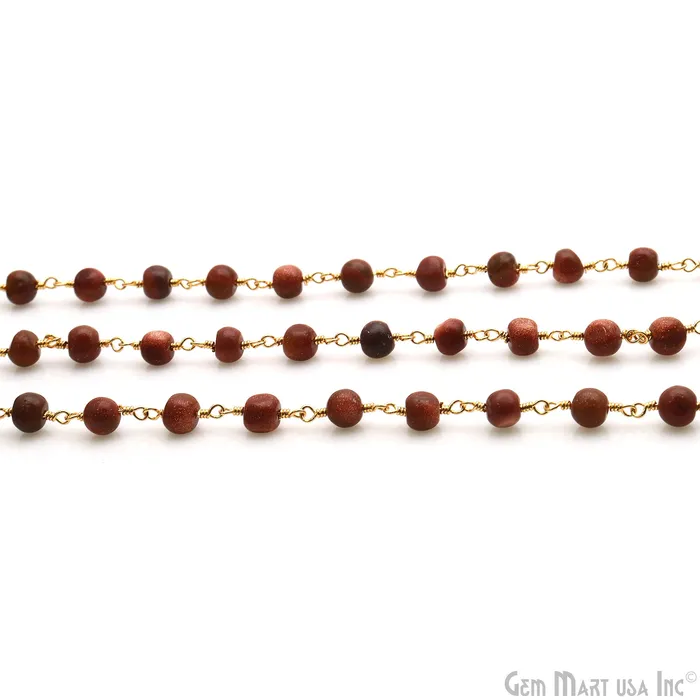GemMartUSA PreStyled Sets Synthetic Sunstone Cabochon 56mm Gold Wire Wrapped Rosary Chain GemMartUSA PreStyled Sets Synthetic Sunstone Cabochon 56mm Gold Wire Wrapped Rosary Chain