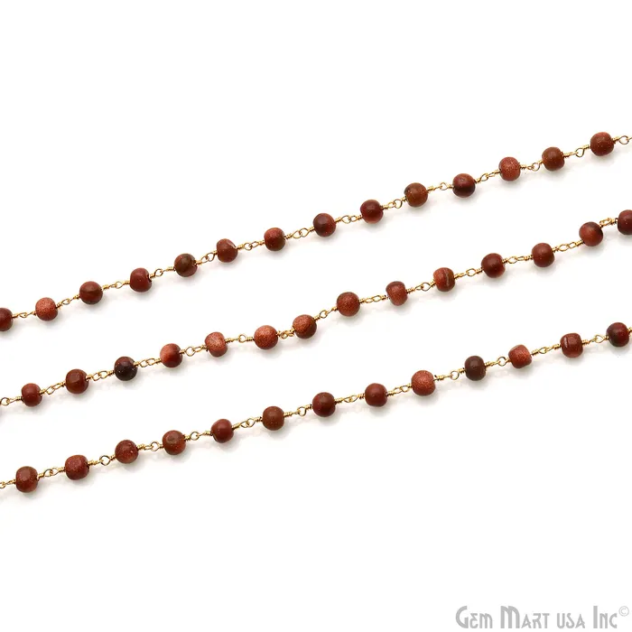 GemMartUSA PreStyled Sets Synthetic Sunstone Cabochon 56mm Gold Wire Wrapped Rosary Chain GemMartUSA PreStyled Sets Synthetic Sunstone Cabochon 56mm Gold Wire Wrapped Rosary Chain