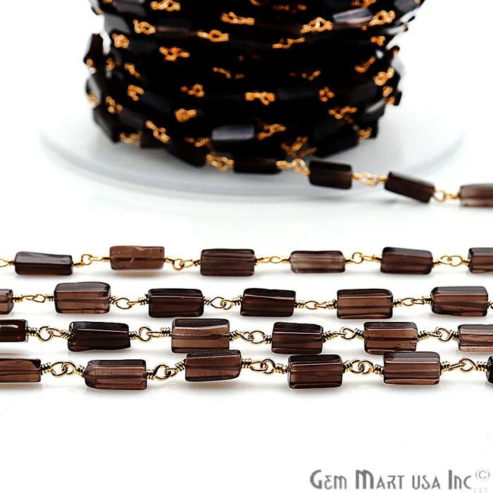 GemMartUSA Smoky Topaz 8x3mm Gold Plated Wire Wrapped Beaded Rosary Chain PreStyled Sets GemMartUSA Smoky Topaz 8x3mm Gold Plated Wire Wrapped Beaded Rosary Chain PreStyled Sets