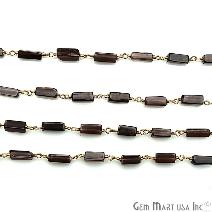 GemMartUSA Smoky Topaz 8x3mm Gold Plated Wire Wrapped Beaded Rosary Chain PreStyled Sets GemMartUSA Smoky Topaz 8x3mm Gold Plated Wire Wrapped Beaded Rosary Chain PreStyled Sets