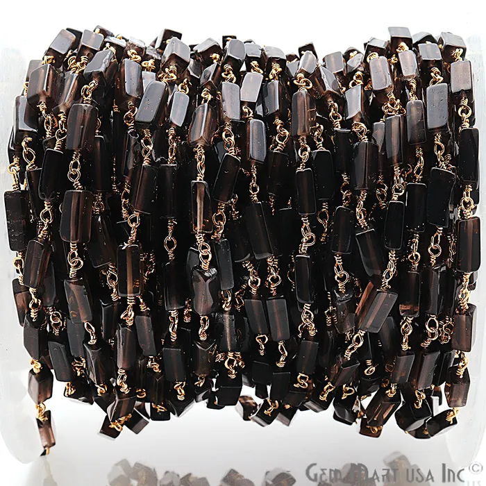 GemMartUSA Smoky Topaz 8x3mm Gold Plated Wire Wrapped Beaded Rosary Chain PreStyled Sets GemMartUSA Smoky Topaz 8x3mm Gold Plated Wire Wrapped Beaded Rosary Chain PreStyled Sets