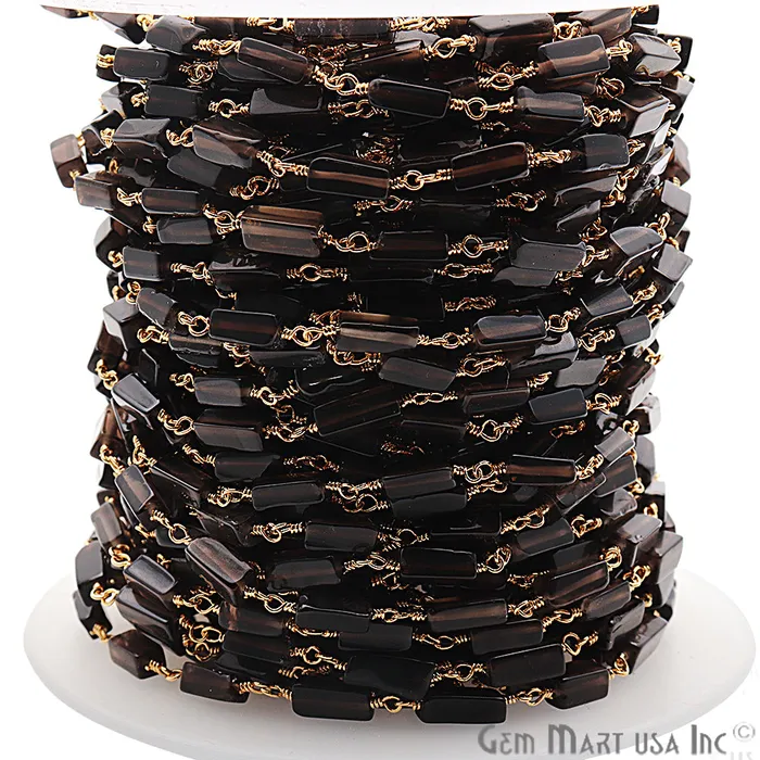 GemMartUSA Smoky Topaz 8x3mm Gold Plated Wire Wrapped Beaded Rosary Chain PreStyled Sets GemMartUSA Smoky Topaz 8x3mm Gold Plated Wire Wrapped Beaded Rosary Chain PreStyled Sets