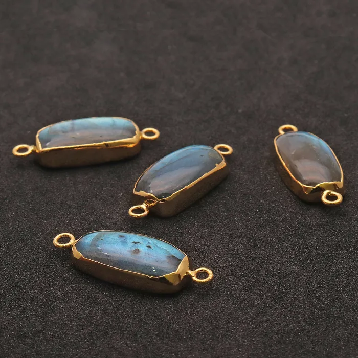 Labradorite Cabochon 28x10mm Octagon Gold Electroplated Double Bail Gemstone Connector GemMartUSA PreStyled Sets Labradorite Cabochon 28x10mm Octagon Gold Electroplated Double Bail Gemstone Connector GemMartUSA PreStyled Sets