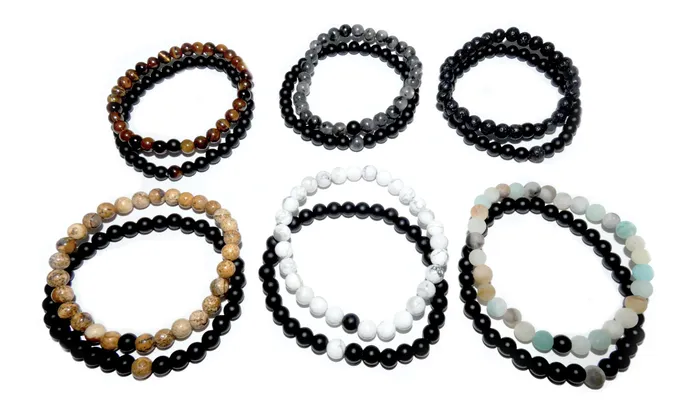 Lava Black Onyx Couples Bracelet 6mm Stretch Matching Set Lily Rose Jewelry Bracelets