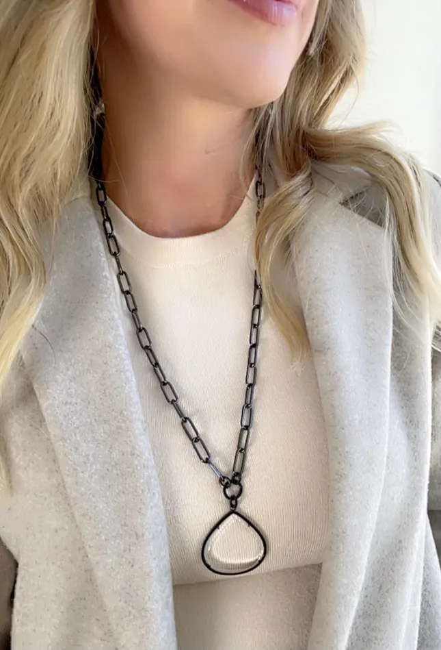 Moderne Monocle Necklaces Saraphina Gunmetal Magnifier Pendant Necklace Presale Ships 321