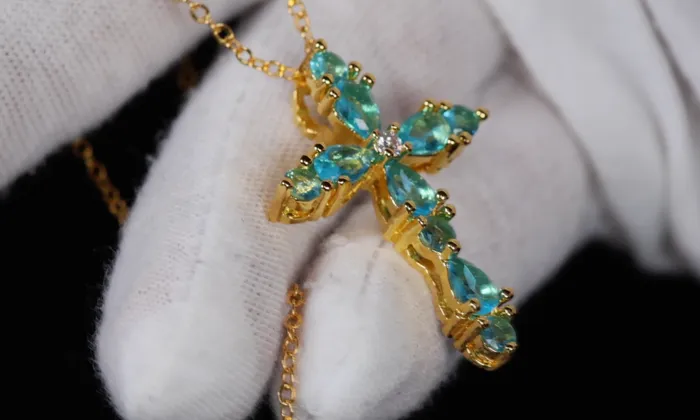 Necklaces My Store Blue Diamond Cross Pendant Green Diamond Cross Pendant