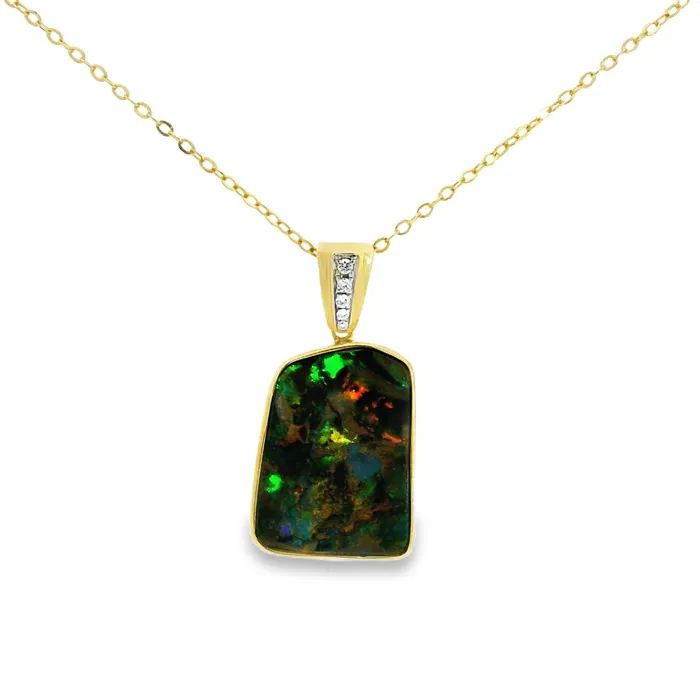 PreStyled Sets Australian Opal Cutters Australian Opal Boulder Pendant set in 14K Yellow Gold PreStyled Sets Australian Opal Cutters Australian Opal Boulder Pendant set in 14K Yellow Gold