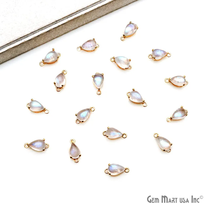 PreStyled Sets GemMartUSA Rainbow Moonstone Cabochon Pears 6x9mm Prong Gold Plated Double Bail Connector PreStyled Sets GemMartUSA Rainbow Moonstone Cabochon Pears 6x9mm Prong Gold Plated Double Bail Connector