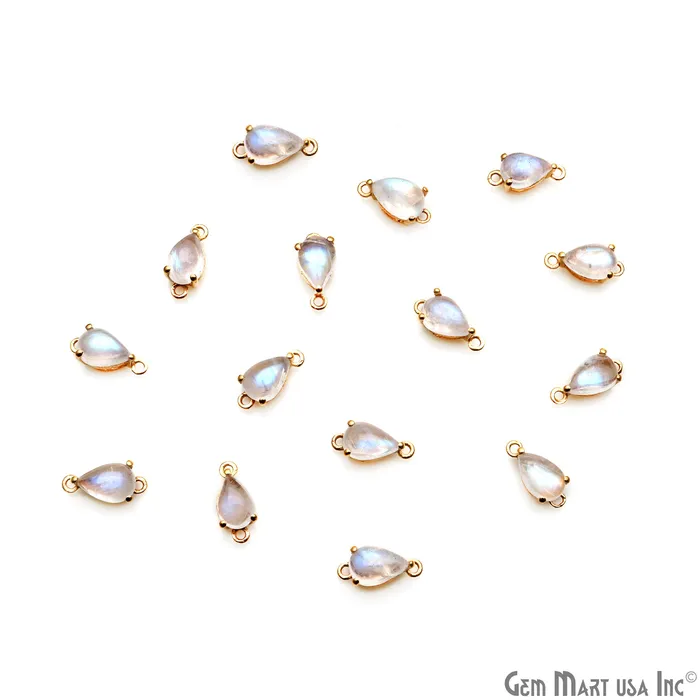PreStyled Sets GemMartUSA Rainbow Moonstone Cabochon Pears 6x9mm Prong Gold Plated Double Bail Connector PreStyled Sets GemMartUSA Rainbow Moonstone Cabochon Pears 6x9mm Prong Gold Plated Double Bail Connector
