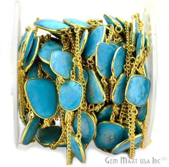 PreStyled Sets GemmartUSA Turquoise 15mm Gold Plated Bezel Link Connector Chain PreStyled Sets GemmartUSA Turquoise 15mm Gold Plated Bezel Link Connector Chain