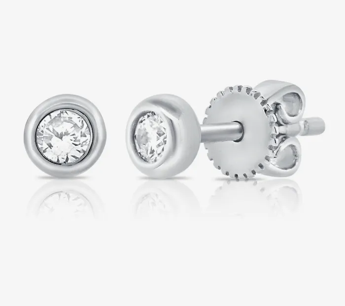 Sabrina Designs Co 14k White or Yellow Gold Petite Bezel Set Diamond Stud Earrings Earrings Sabrina Designs Co 14k White or Yellow Gold Petite Bezel Set Diamond Stud Earrings Earrings